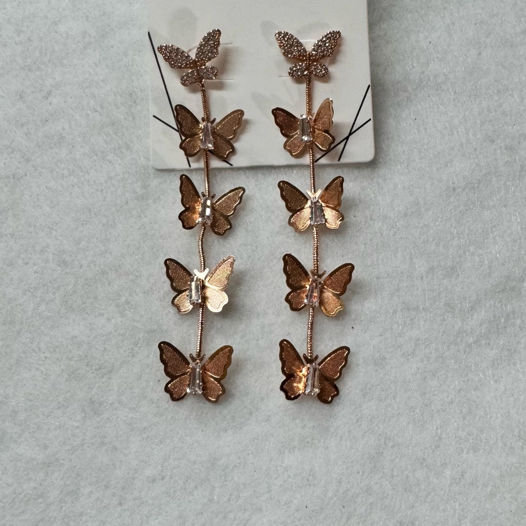 Aldo- Jinshi- Cubic Zirconia Gold Tone Butterfly Drop Earrings